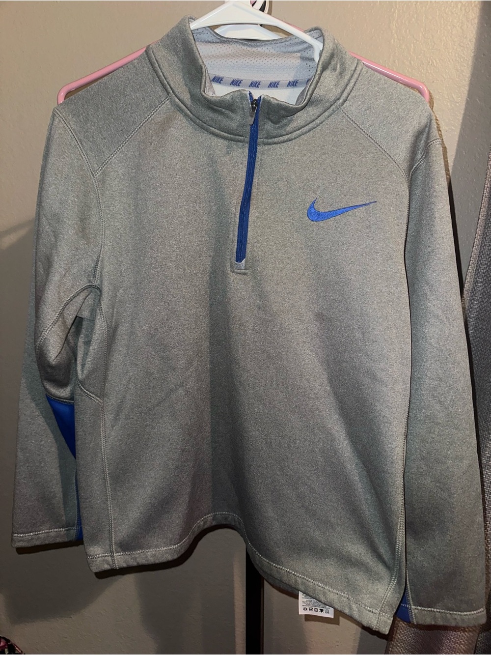 Nike Boys' Gray Quarter-Zip Pullover with Blue Swoosh